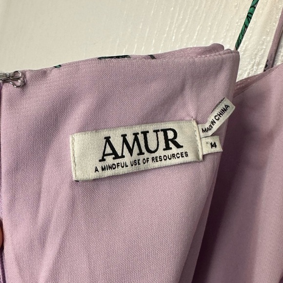 NWT AMUR Acacia Lilac Lily Wildflower Floral Tie Strap Ruffle Dress Size 14 - Picture 7 of 11